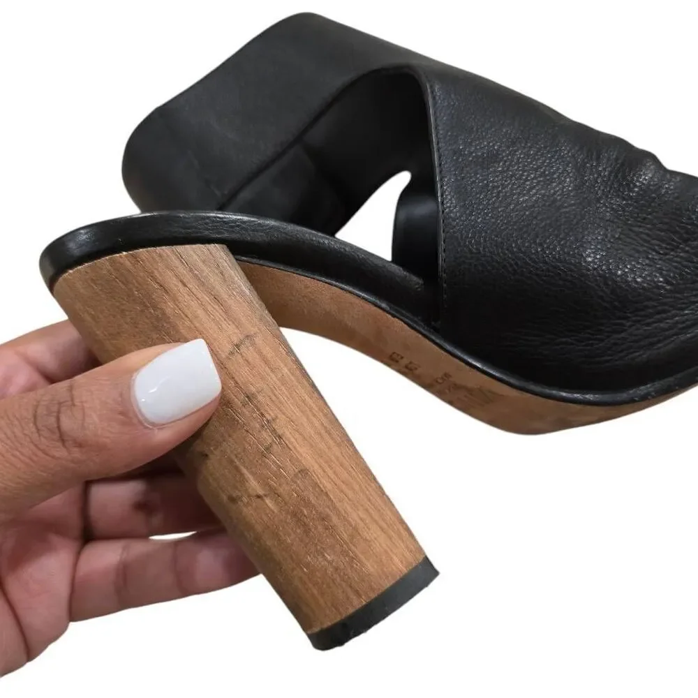 Vince Addie Heels Women's 5 M Black Leather High Heel Open Peep Toe Party Preppy
